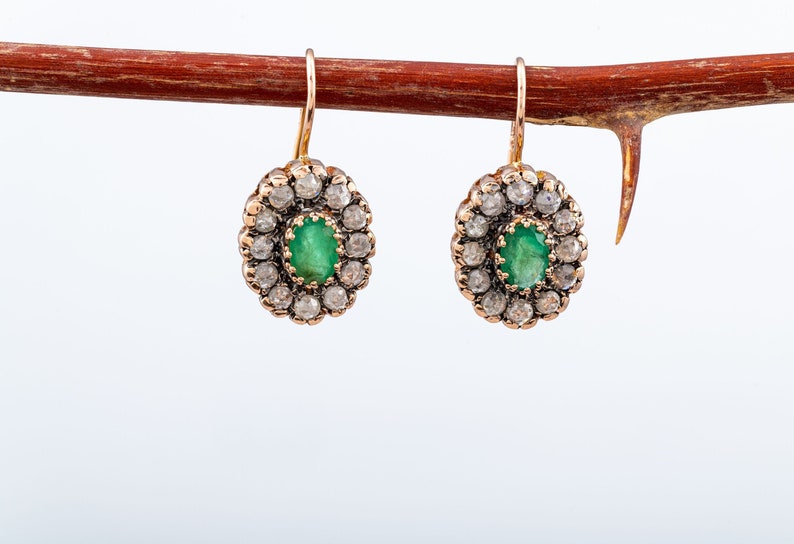 Art Deco Oval Emerald Earrings image 1