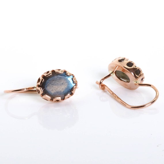 Labradorite Earrings Rose Gold Rose Gold Oval Earrings Gemstone Earrings Victorian Oval Earrings Blue Earrings Gold Drop Earrings Etsy