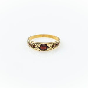 Garnet Band Yellow Gold Garnet Ring Vintage Yellow Ring Gold Garnet Band Gold Ring Ring with Garnets Gift for mom image 5