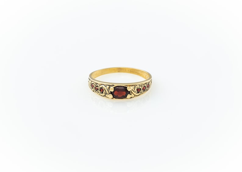 Garnet Band Yellow Gold Garnet Ring Vintage Yellow Ring Gold Garnet Band Gold Ring Ring with Garnets Gift for mom image 5