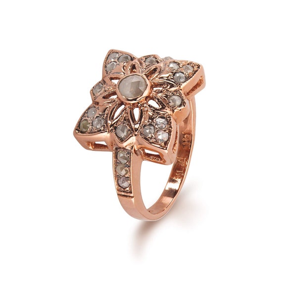 Star Diamond Ring 14K Rose Gold Ring Vintage Style Gold Band Gift for Her Engagement Ring Promise Ring Rose Gold Diamond