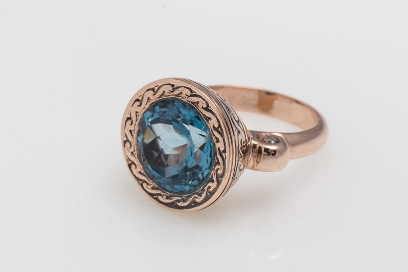 Blue Topaz 14K Solid Gold Ring Rose Gold Ring Gemstone Rings Statement Ring Gold Ring Women Gold Ring Ring with Blue Topaz image 3