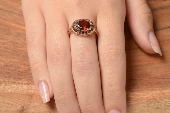 Large Garnet Ring 14K Rose Gold Royal Oval Ring Vintage Inspired