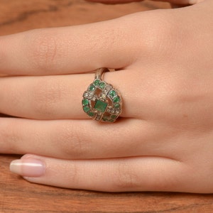 Emerald and Diamonds Statement Ring White Gold Gemstone Ring White Gold Emerald Engagement Ring Diamond and Emerald Solid Gold Ring image 5