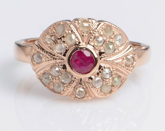Ruby Ring Rose Gold - Ruby Ring Dames - Rose Gold Ring - Fijne sieraden - Edelsteenring - Juli Geboortesteen - Ruby Sieraden - Rose Cut Diamonds