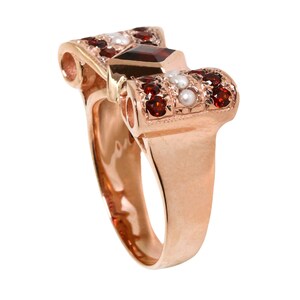 Bow Tie Garnet Ring Bow Ring Rose Gold Garnet Ring Garnet and Diamonds Ring Vintage Pearl and Garnet Ring Rose Gold Gemstone Ring image 4