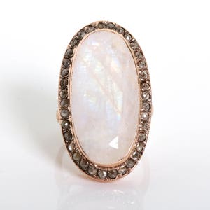 Cocktail Ring - Statement Ring - Oval Moonstone Ring - Gemstone Jewelry - Oval Gold Cocktail Ring - Unique Cocktail Ring - Vintage Cocktail