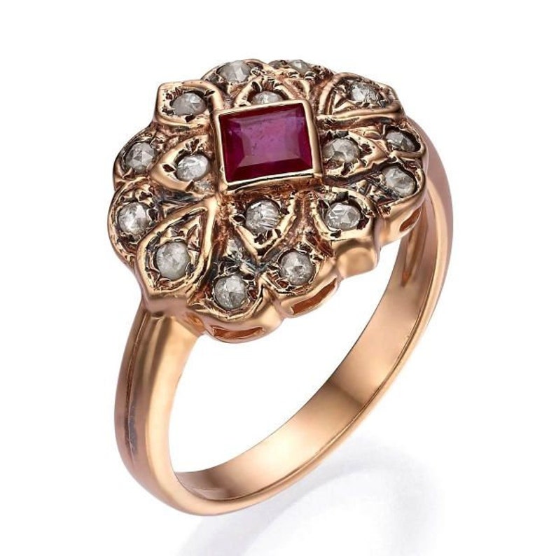 Ruby and Diamond Rose Gold 14K Ring - Gemstone Ring - July Birthstone ...