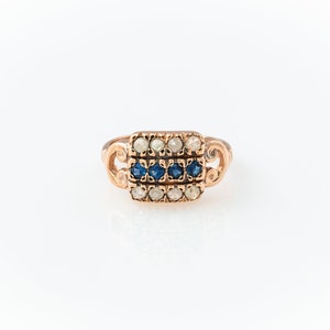 Small Three Row Sapphire with Diamonds Ring Rose Gold Sapphire Ring Victorian Style 14K Rose Gold Rose Gold Gemstone Ring Blue and Gray image 6