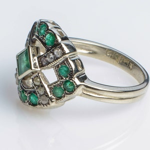 Emerald and Diamonds Statement Ring White Gold Gemstone Ring White Gold Emerald Engagement Ring Diamond and Emerald Solid Gold Ring image 4