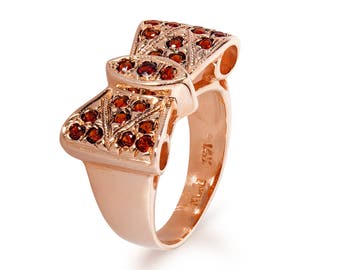 Garnet Gold Ring - Butterfly 14K Rose Gold Ring - Vintage Garnet Ring - Red Ring - Gemstone Jewelry - January Birthstone Ring - Gold Garnet