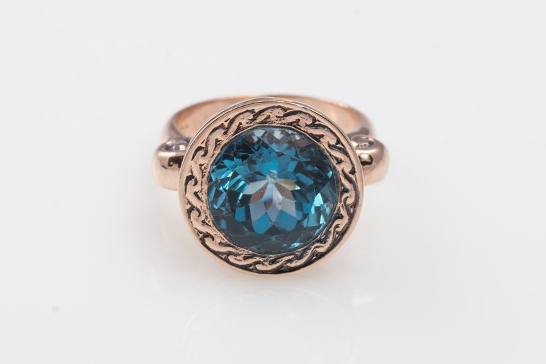 Blue Topaz 14K Solid Gold Ring Rose Gold Ring Gemstone Rings Statement Ring Gold Ring Women Gold Ring Ring with Blue Topaz image 2