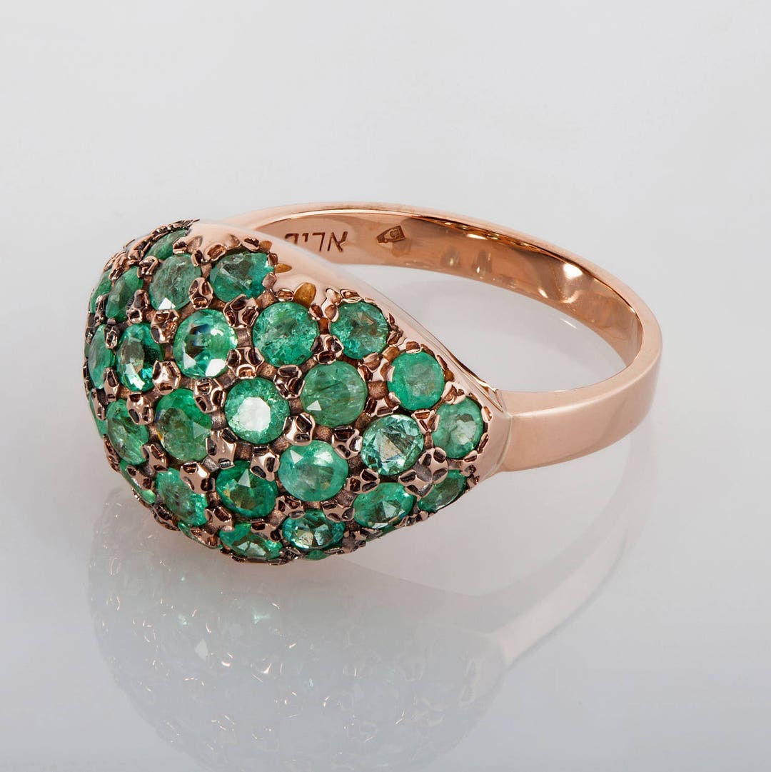 Emerald Pave Petal Gold Ring Green Statement Ring Unique - Etsy