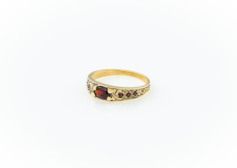 Garnet Band Yellow Gold Garnet Ring Vintage Yellow Ring Gold Garnet Band Gold Ring Ring with Garnets Gift for mom image 3