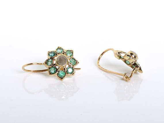 Diamond and Emerald Flower Earring Vintage Earring Rose Cut