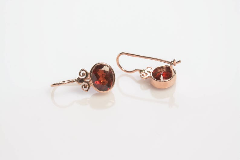 Oval Garnet Drop Earrings with bow tie decoration January Birthstone Gold Earrings with Garnet Gemstone Earrings Gift for Her image 4