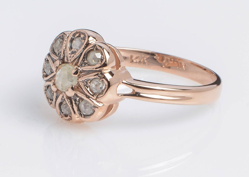 Flower Shaped Gold Ring Old Cut Diamond Ring Art Deco Ring Engagement Ring Antique Diamond 14K Rose Gold Ring Bridal Ring image 3