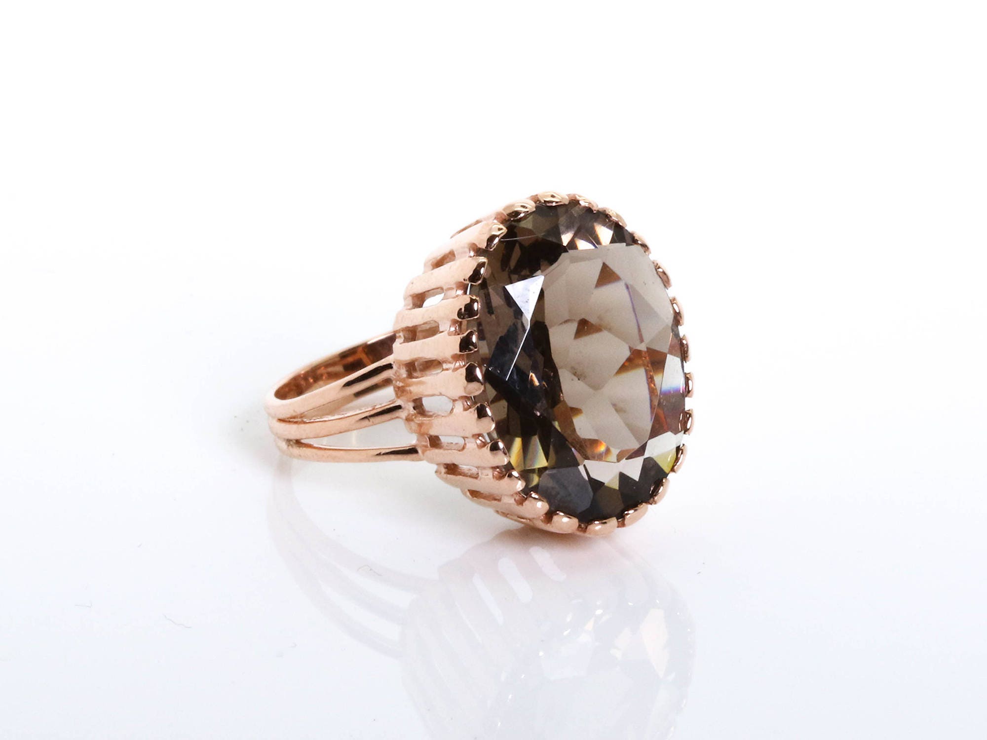 Vintage 14K Gold Smoky Topaz Ring Statement Gold Ring Large