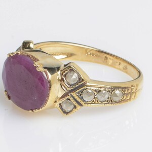 July Birthstone Ring Ruby Gold Ring 14 Karat Yellow Gold Ring Gemstone Jewelry Gold Ruby & Rose Cut Diamonds image 3