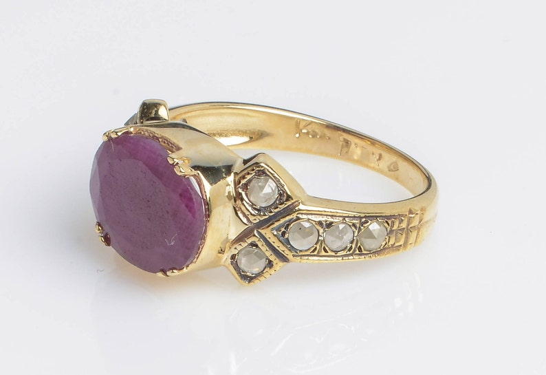 July Birthstone Ring Ruby Gold Ring 14 Karat Yellow Gold Ring Gemstone Jewelry Gold Ruby & Rose Cut Diamonds image 3