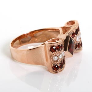 Bow Tie Garnet Ring Bow Ring Rose Gold Garnet Ring Garnet and Diamonds Ring Vintage Pearl and Garnet Ring Rose Gold Gemstone Ring image 3