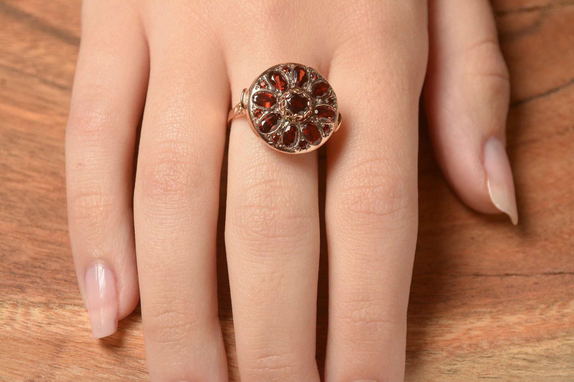 Energetic Red Garnet 5 Stone Statement Promise Ring - Platinum Plated, Size 6