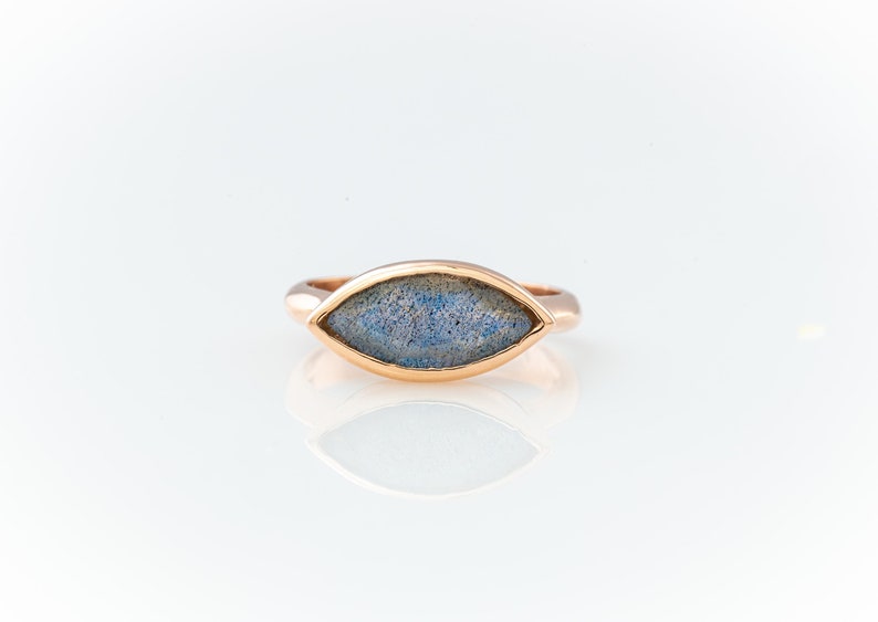 Marquise Eye Shaped Labradorite Gold Ring Unique Gemstone Ring Marquise Gemstone Ring Anniversary Gift for Wife Gemstone Jewelry image 6