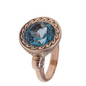 Blue Topaz 14K Solid Gold Ring Rose Gold Ring Gemstone Rings Statement Ring Gold Ring Women Gold Ring Ring with Blue Topaz image 4