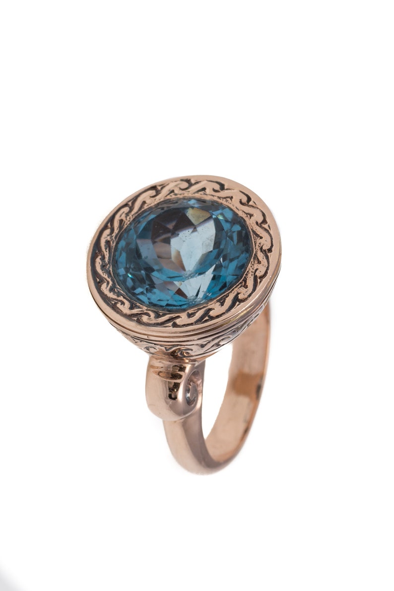 Blue Topaz 14K Solid Gold Ring Rose Gold Ring Gemstone Rings Statement Ring Gold Ring Women Gold Ring Ring with Blue Topaz image 4