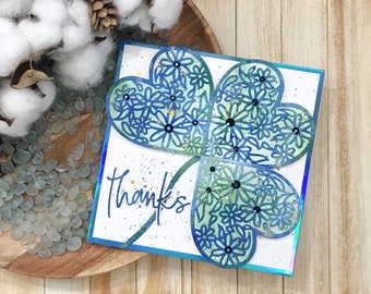 Handmade Greeting Card - 6 in x 6 in - Die Cut Thanks Greeting Card - Thanks Note Card - Die Cut Card Stock and Ink Smooshed Thank You Card