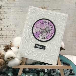 Handmade Greeting Card - Embossed Background Hello Greeting Card - Hello Note Card - Dry Embossed and Watercolor