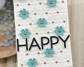 Handmade Greeting Card - Layered Floral HAPPY Birthday Card Greeting Card - Handmade Birthday Greeting Card - Layered Die Cut Birthday Card