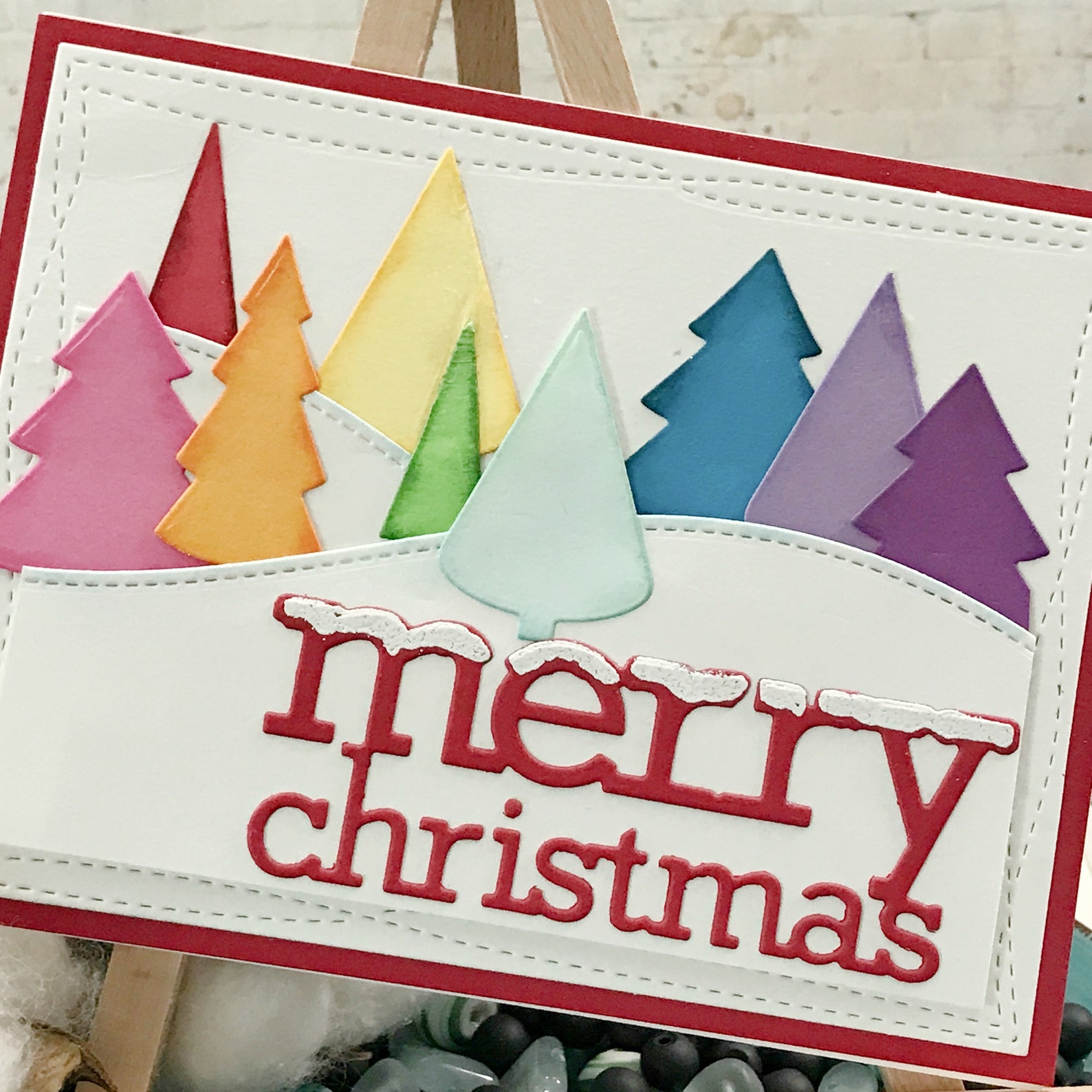 Handmade Greeting Card Die Cut Rainbow Trees Christmas Etsy