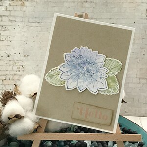Handmade Greeting Card - Watercolor Hello Greeting Card - Hello Note Card - Stamped and Watercolored