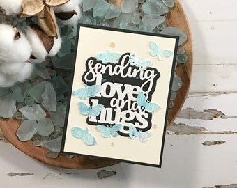 Handmade Greeting Card - Sending Love and Hugs to You Greeting Card - Die Cut Greeting Card - Die Cut Panel