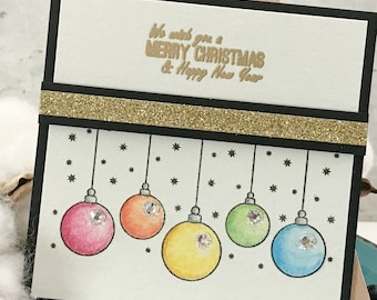 Ornament Gems Christmas Holiday Greeting Card - Christmas Holiday Note Card - Stamped Image