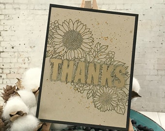 Handmade Greeting Card - Stamped Thanks Greeting Card - Thanks Note Card - Heat Embossed