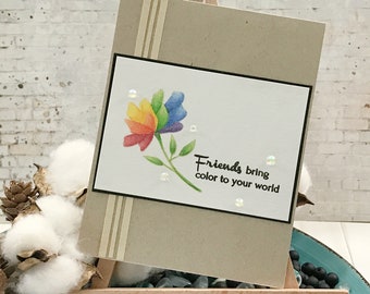 Handmade Greeting Card - Rainbow Floral Friends Bring Color to Your World! Encouragement Greeting Card - Encouragement Note Card