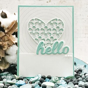 Handmade Greeting Card - Die Embossed Hello Greeting Card - Hello Note Card - Die Embossed Background with Layered Die Cut