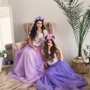 Lavender Pallete Lace Bridesmaid Dress, Lace Crop Top, Bridesmaids Skirt, Party dress Lace dress,Birthday Party,Prom Dresses, Long Skirt