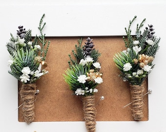 Rustic Woodland Boutonniere: Groomsmen Buttonhole, Forest Wedding