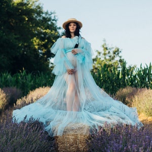 Sky Blue Tulle Maternity Dress: Photo Shoot Gown