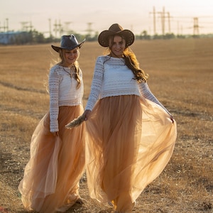 Beige Tulle Maxi Skirt: Long Boho Bridesmaid Skirt