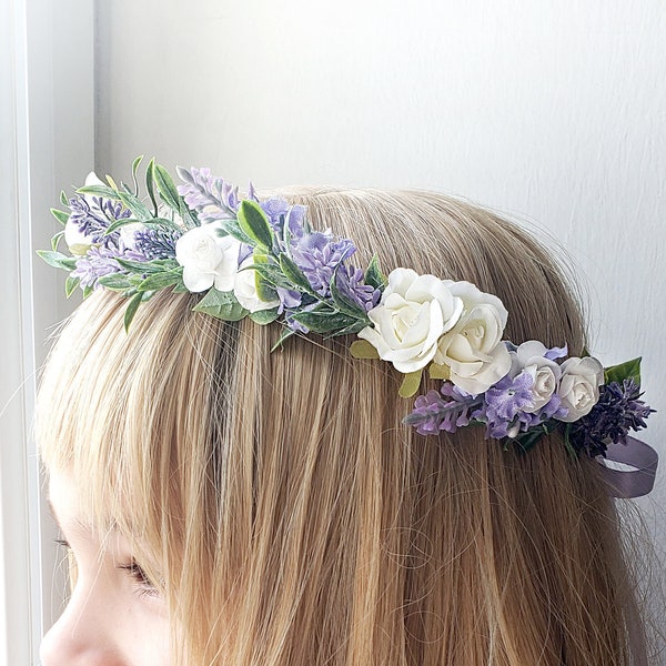 Flower crown Lavender hair crown Lavender hair wreath  Lavender wedding Flower girl crown Flower girl headband Violet flower crown