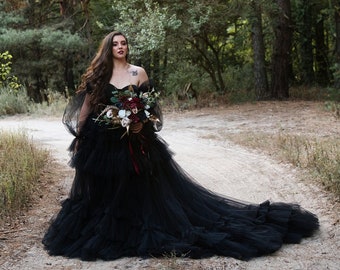 Black wedding dress Black bridal dress Black halloween dress Gothic bridal dress Gothic wedding dress Gothic tulle dress Gothic corset dress