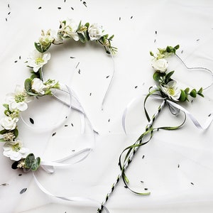Flower Girl Crown and Wand Set: Rustic Wedding Headband