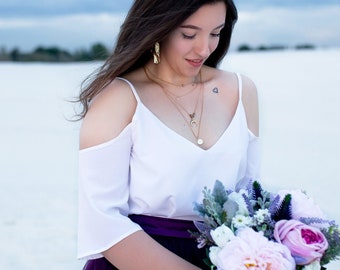 Bridesmaid top Bridesmaid blouse Off shoulder top White blouse Woman blouse Woman top Off shoulder blouse Off shoulder crop top Off shoulder