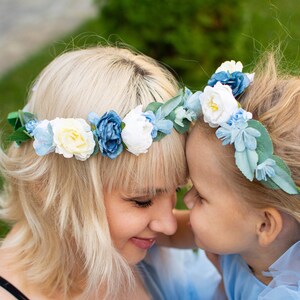 Mommy and Me Floral Crown: Matching Blue Flower Headband Set