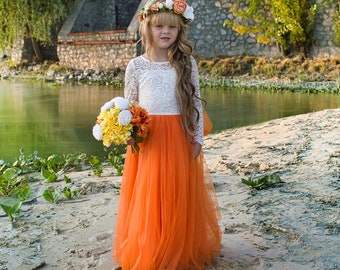 Burnt Orange Lace Flower Girl Dress: Autumn Rustic Boho Style