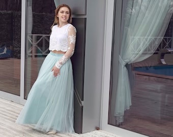 Sage Green Tulle Skirt, 2 Layers Tulle Skirt  Light Green Tulle Skirt, Tutu Skirt, Prom skirt, Long Tulle Skirt, Bridesmaid Tulle Skirt